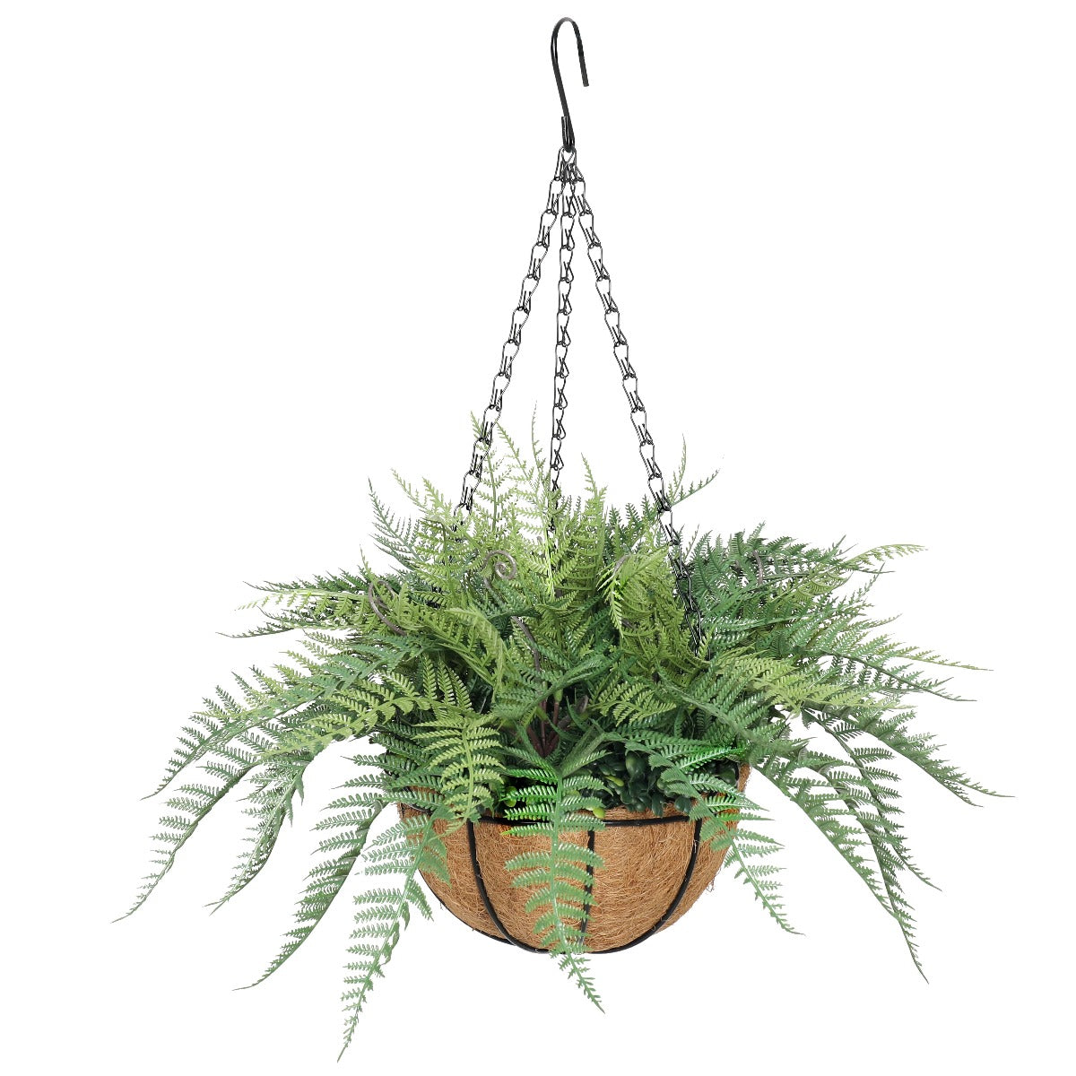Lifelike 55cm Hanging Artificial Fern in Basket UV Resistant full view