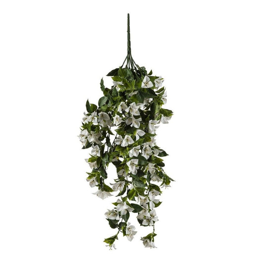 Hanging White Artificial Bougainvillea Plant UV Resistant 90cm full view