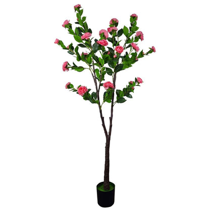 Flowering natural pink artificial camellia tree 180cm Full view