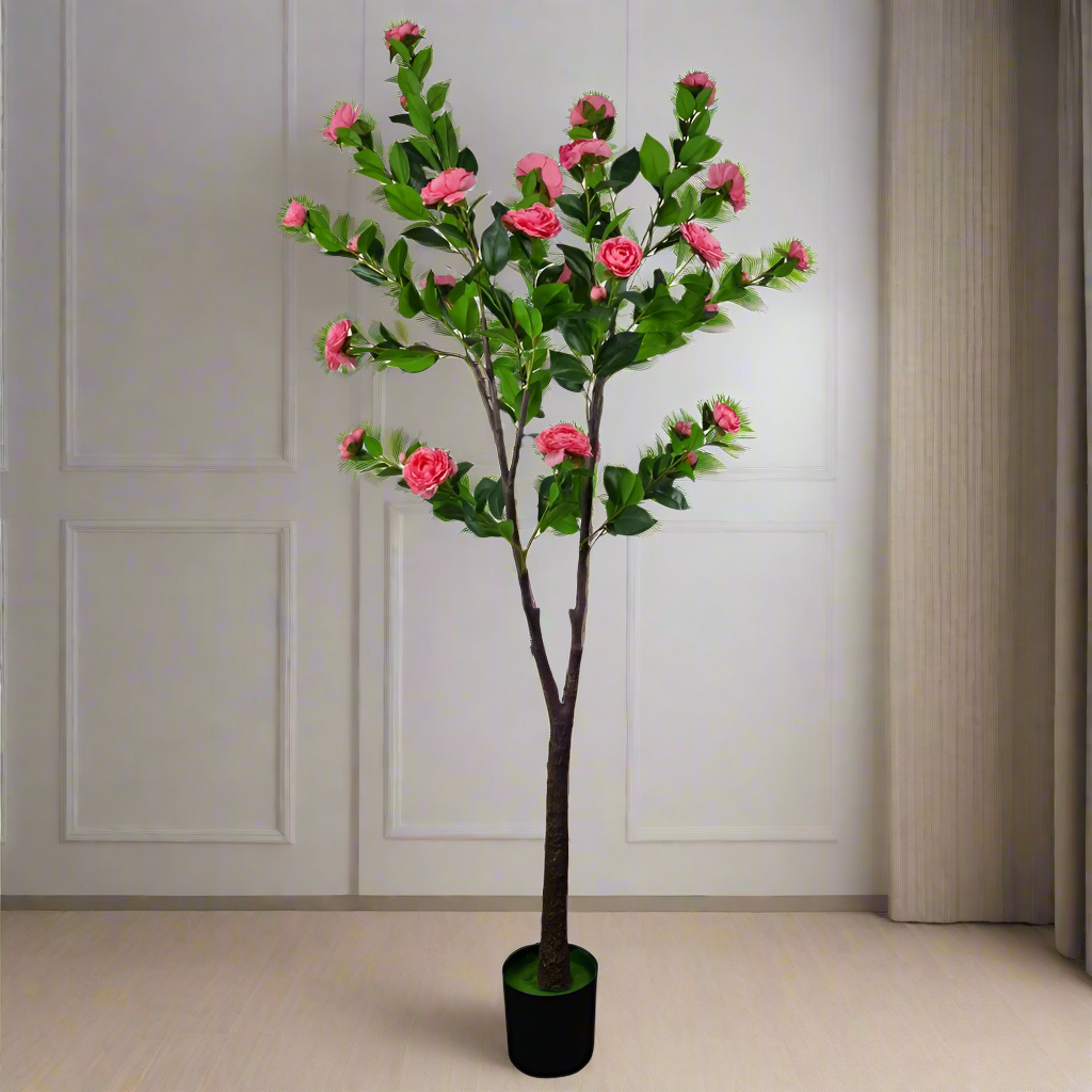 Lifelike 180cm Pink Camellia Artificial Tree