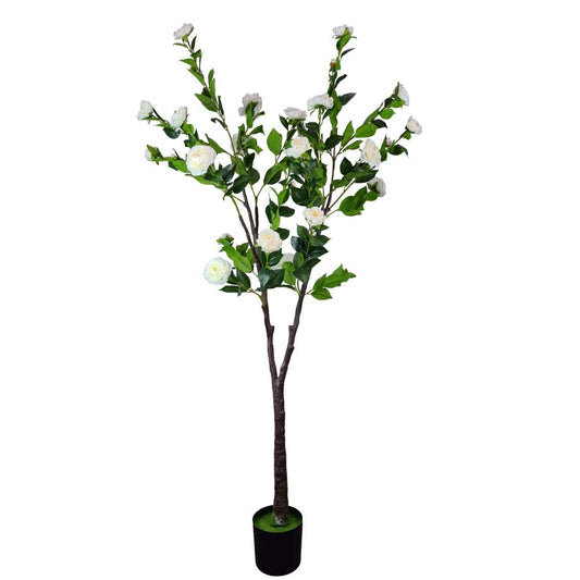 Flowering Natural White Artificial Camellia Tree 180cm Full view