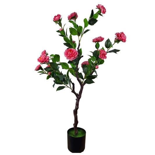 Flowering Natural Pink Artificial Camellia Tree 100cm Full View