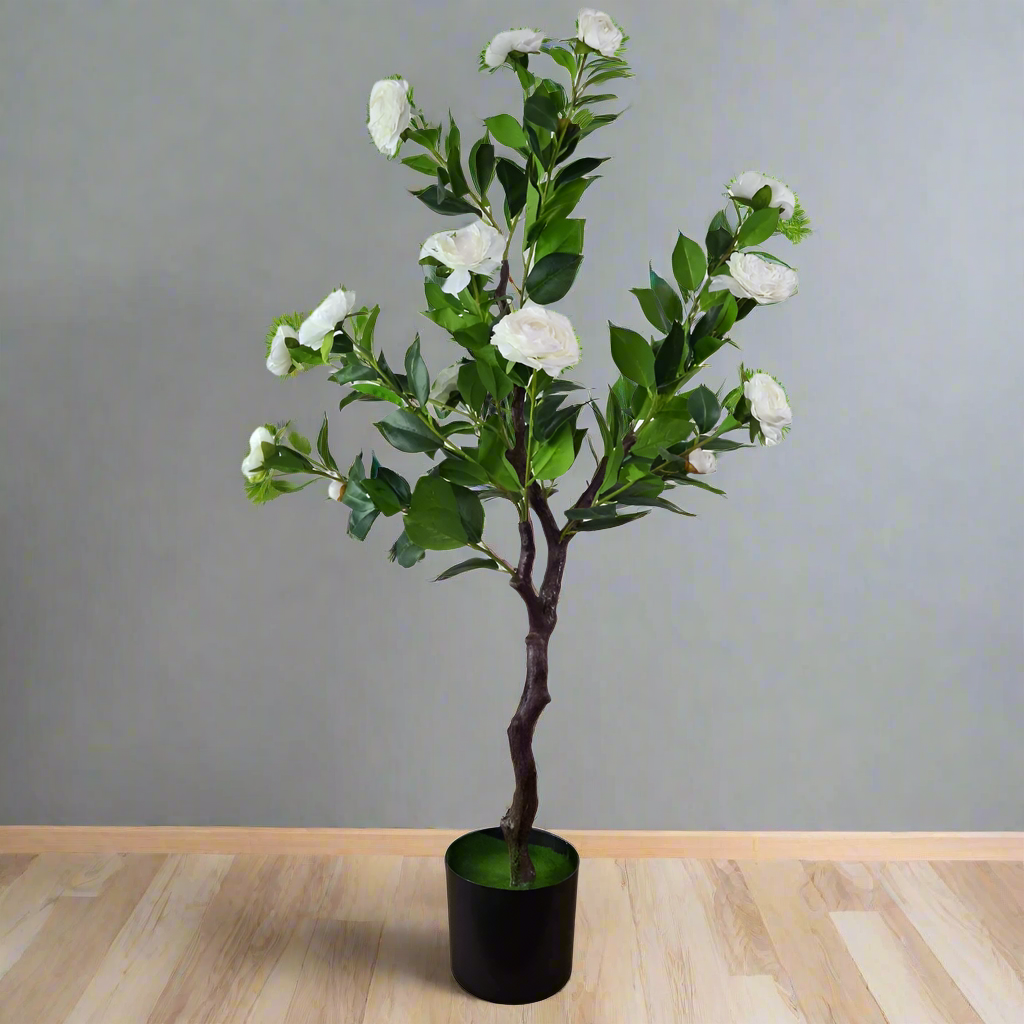 Lifelike 100cm White Camellia Artificial Tree