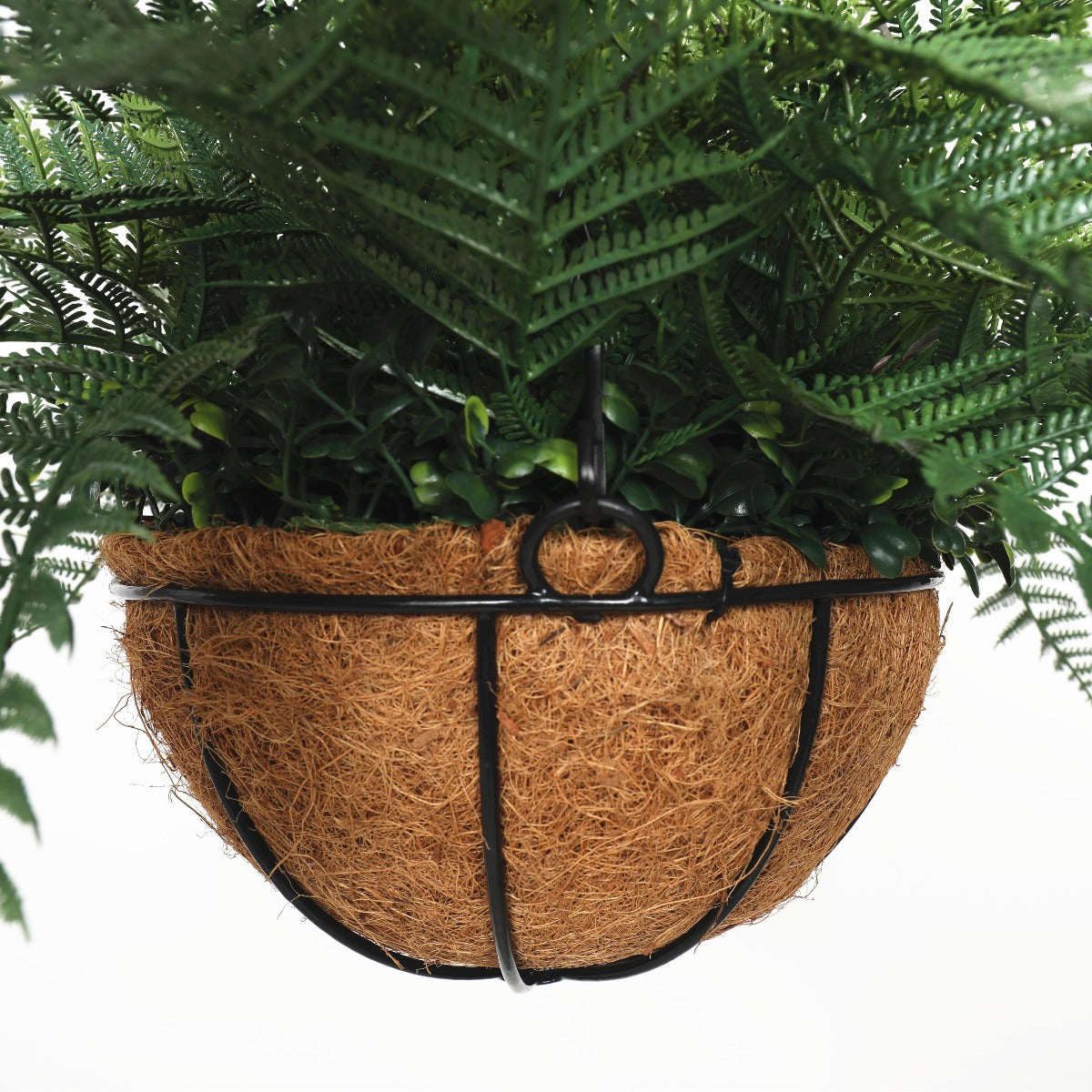  Lifelike 55cm Hanging Artificial Fern in Basket UV Resistant close up of basket