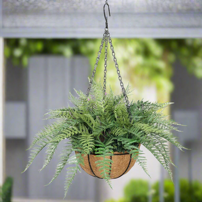 Lifelike 55cm Hanging Artificial Fern in Basket UV Resistant