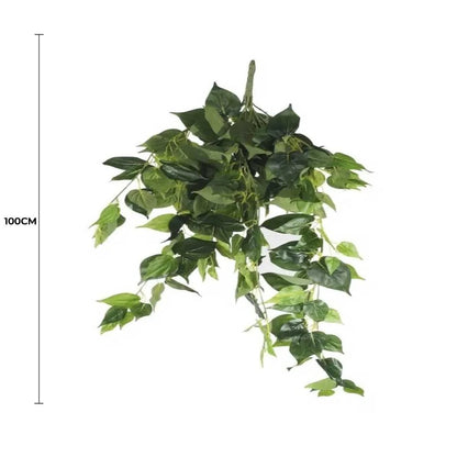 100cm Artificial Philodendron Hanging Bush UV Stem full view with size measurements