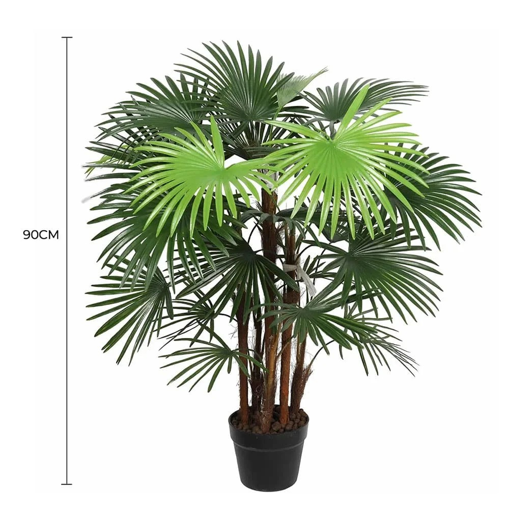  Lifelike 90cm Wide Leaf Fan Palm Artificial Tree full view with measurement