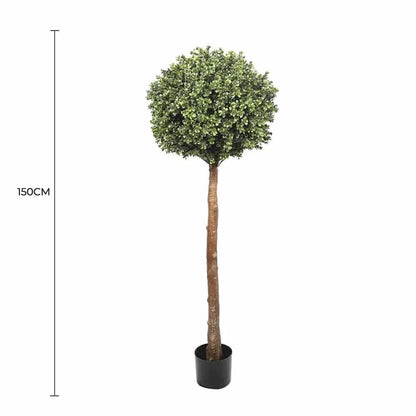 Artificial Single Ball Topiary Faux Tree 150cm UV Resistant Full view with measurement