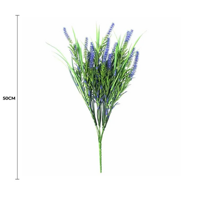 Lifelike 50cm Purple Lavender Artificial Stem UV Resistant full view with measurement