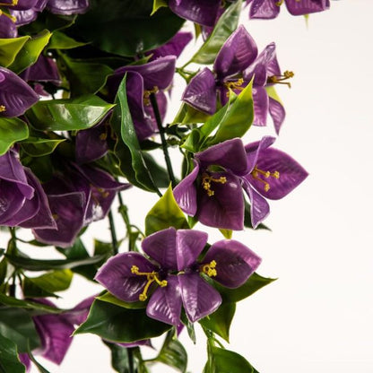 Hanging Artificial Bougainvillea Plant Purple UV Resistant 90cm close up of purple flowers