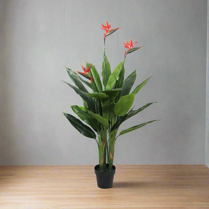 Lifelike 110cm Red Flower Artificial Bird Of Paradise