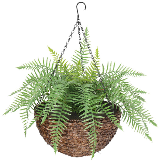 Lifelike Large Hanging Artificial Fern in Basket UV Resistant Full view