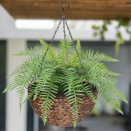 Lifelike Large Hanging Artificial Fern in Basket UV Resistant