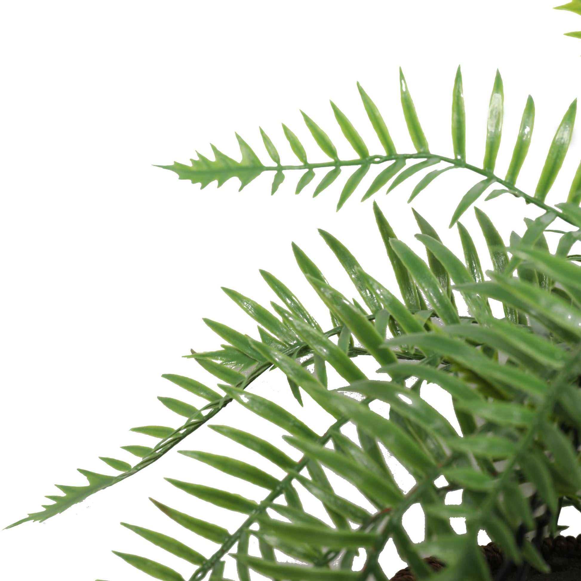 Lifelike Large Hanging Artificial Fern in Basket UV Resistant Close up of leaves