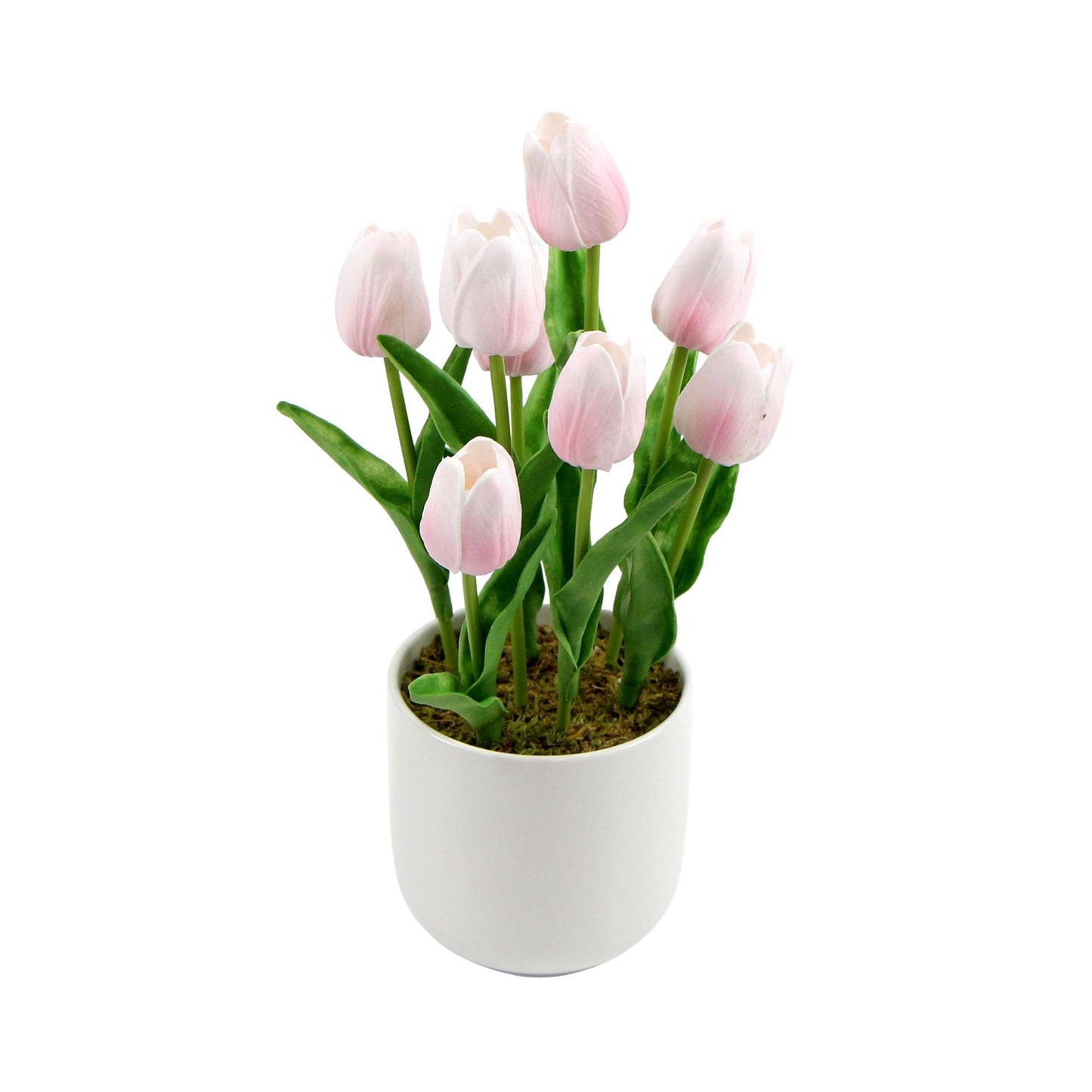 Flowering Pink Artificial Tulip Plant Arrangement With Ceramic Bowl 35cm full view