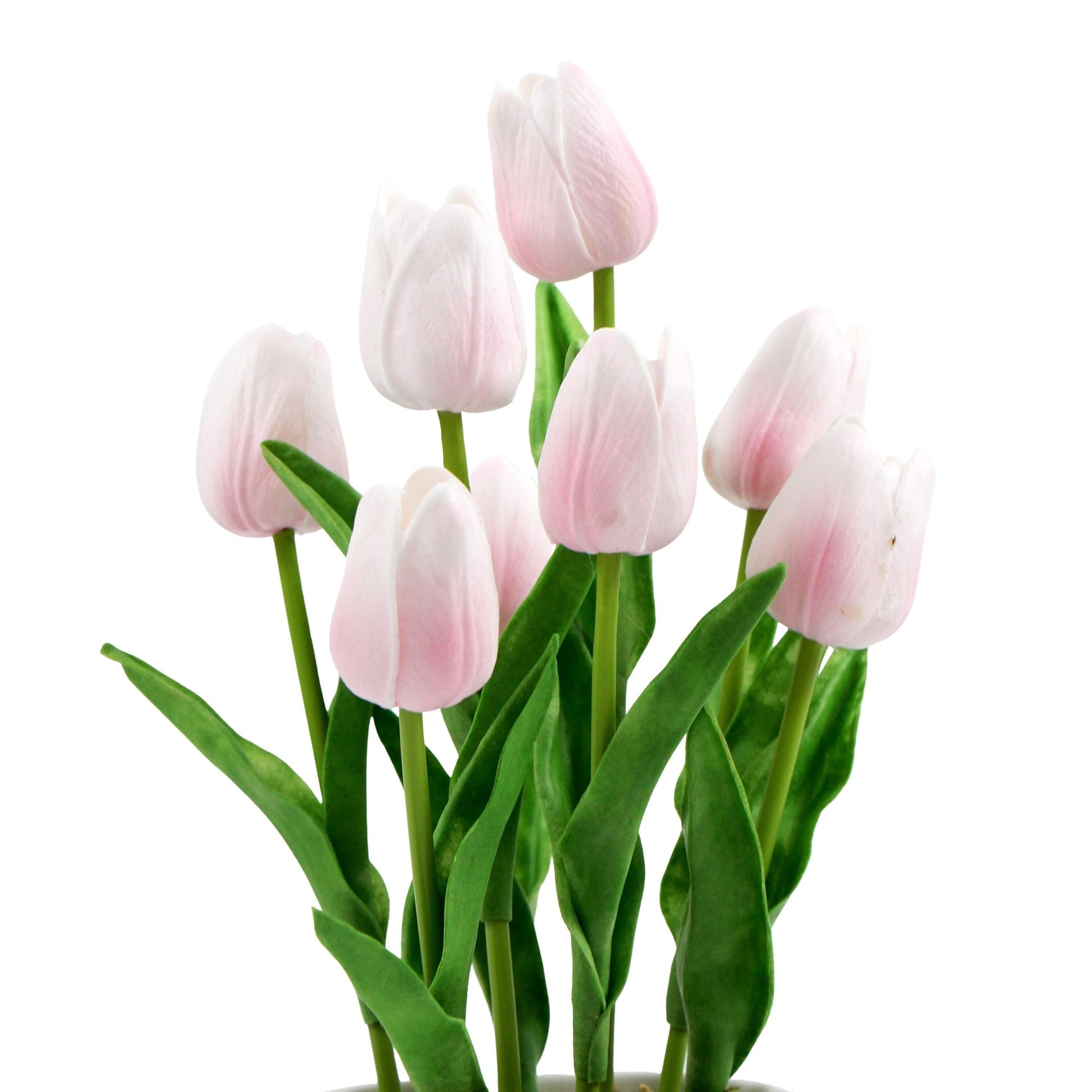 Flowering Pink Artificial Tulip Plant Arrangement With Ceramic Bowl 35cm close up of flowers and leaves