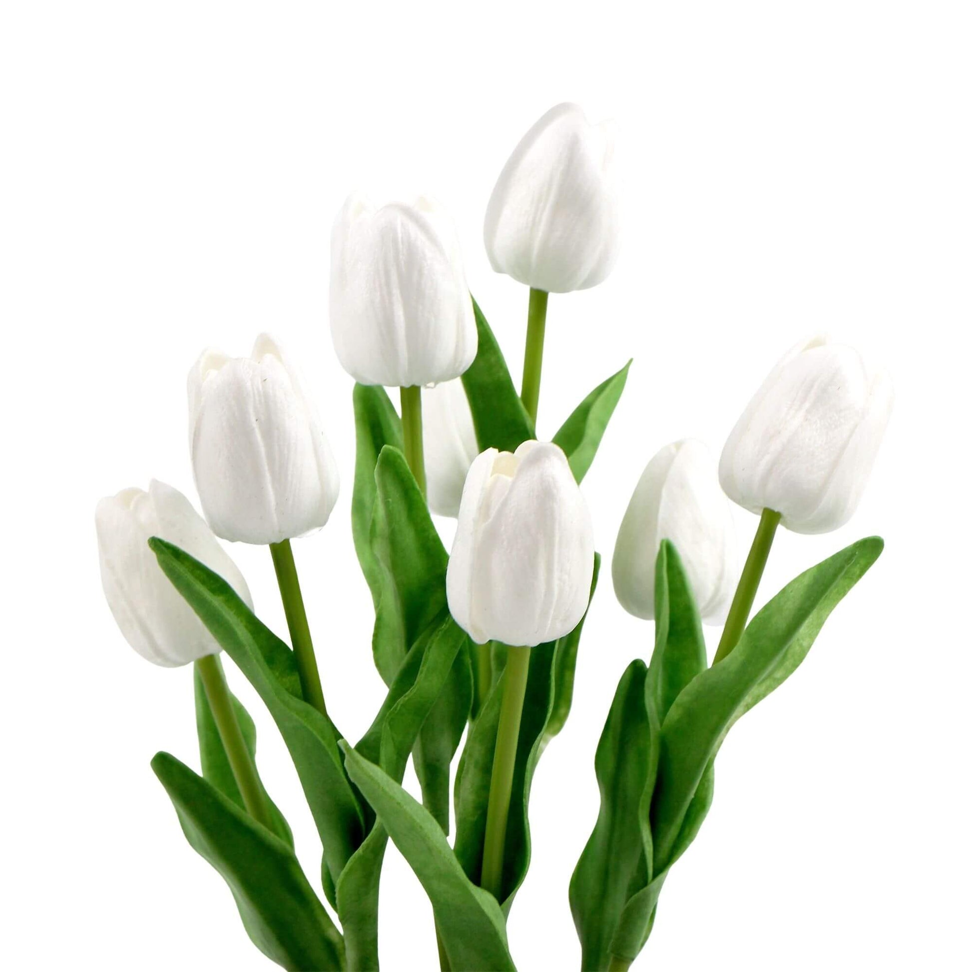 Flowering White Artificial Tulip Plant Arrangement With Ceramic Bowl 35cm close up of white flowers