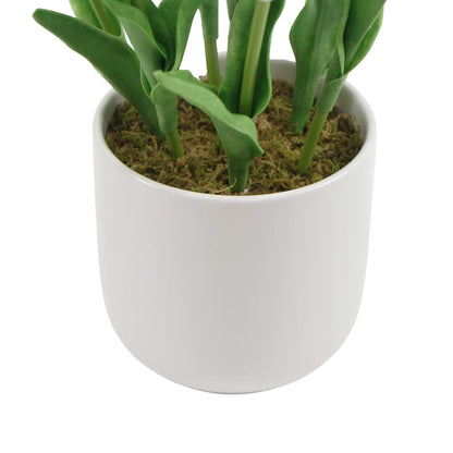 Flowering White Artificial Tulip Plant Arrangement With Ceramic Bowl 35cm close up of white pot