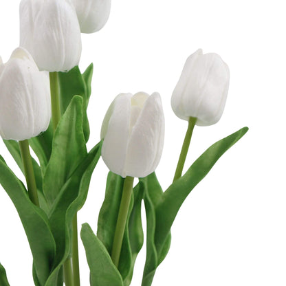 Flowering White Artificial Tulip Plant Arrangement With Ceramic Bowl 35cm close up of white flowers