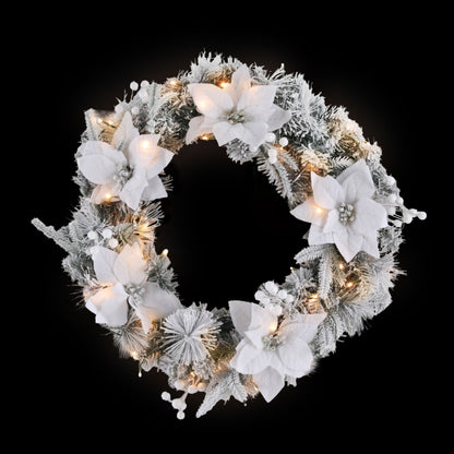 Artificial Christmas Wreath 60cm LED Lights Snow Frosted Flowers