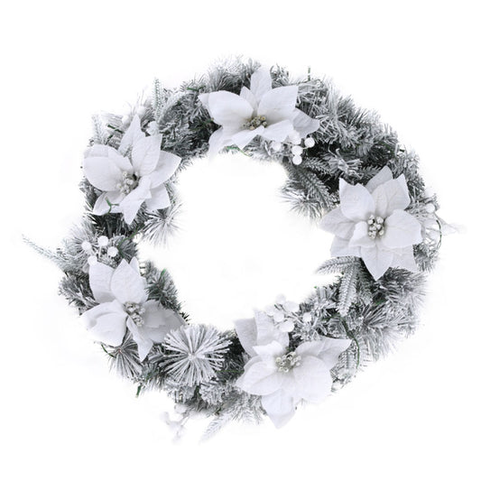 Artificial Christmas Wreath 60cm LED Lights Snow Frosted Flowers