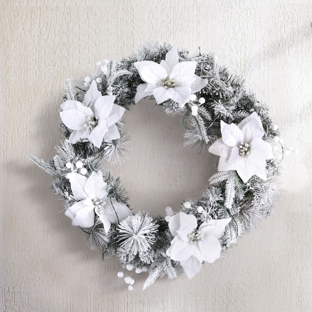 Artificial Christmas Wreath 60cm LED Lights Snow Frosted Flowers