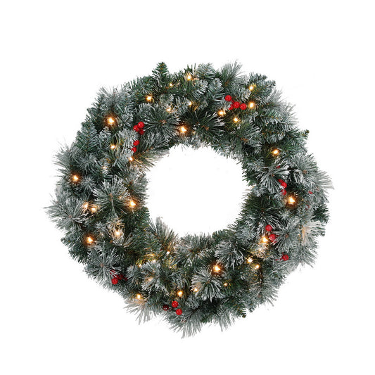 Artificial Christmas Wreath 60cm LED Lights Snow Frosted Berries