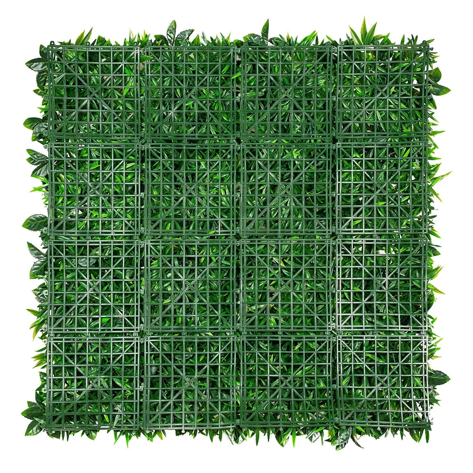 Lifelike Brown Grass Artificial Vertical Green Wall UV Resistant 100cm x 100cm Full back grid view