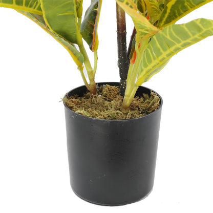 Artificial Potted Flaming Zebra (Codiaeum variegatum / crotons) 55cm Black pot view