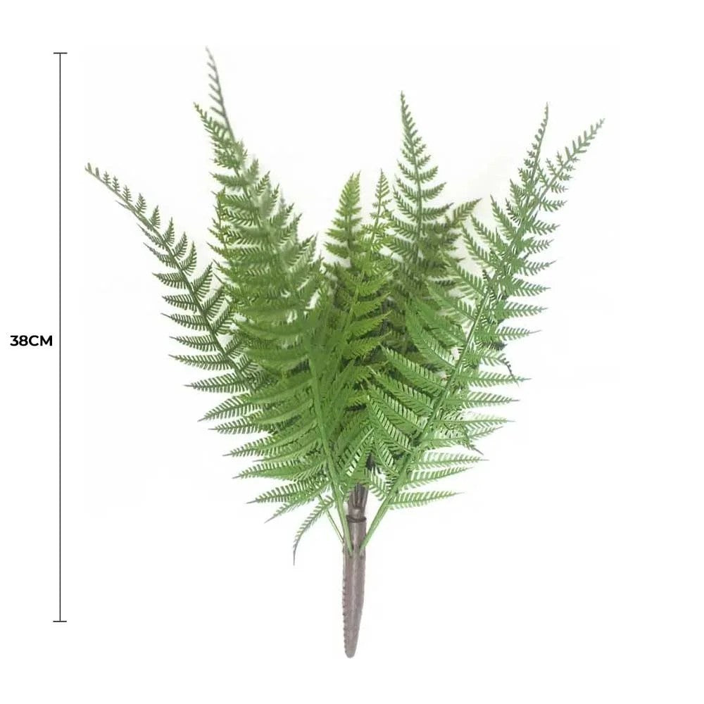 Lifelike 38cm Dark Fern Artificial Stem UV Resistant full view with measurement