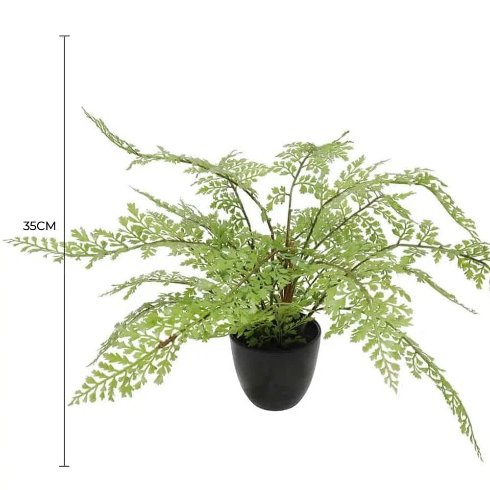 Lifelike 35cm Small Potted Artificial Fern Full view with measurement