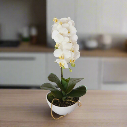 Lifelike 46cm White Butterfly Artificial Orchid in Decorative Pot