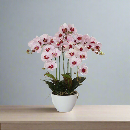 Lifelike 66cm Pink Multi Stem Butterfly Artificial Orchid in Decorative Pot