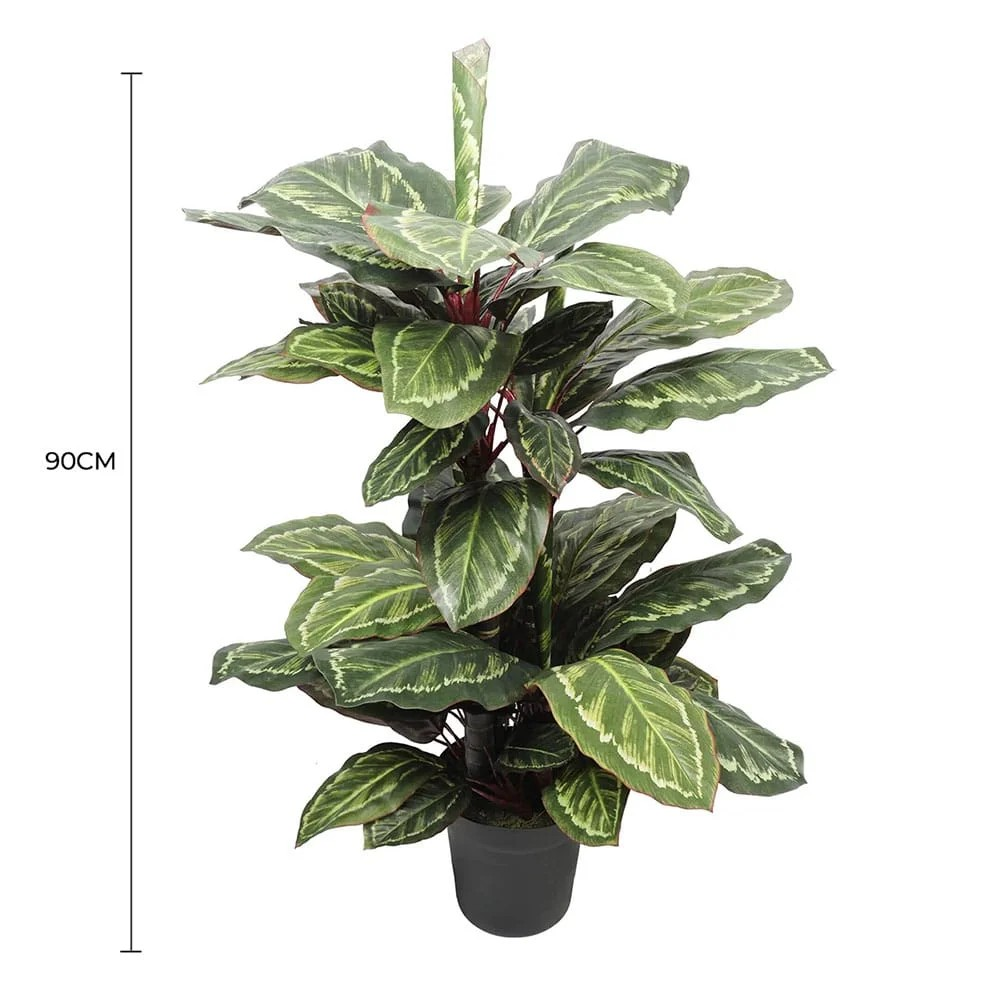 Lifelike 90cm Wide Leaf Cordyline Artificial Plant full view with measurement