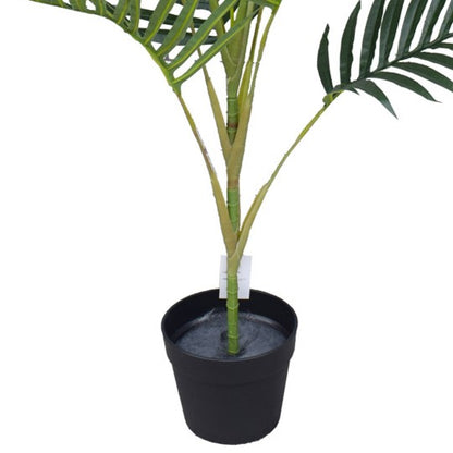 Artificial Potted Mountain Palm 100cm Black pot and stem view