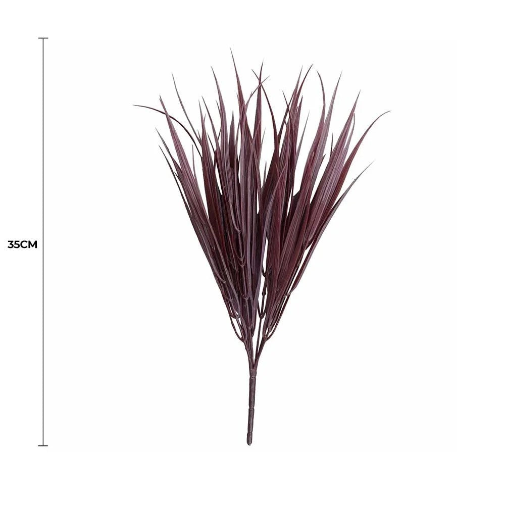 Lifelike 35cm Dark Red Grass Artificial Stem UV Resistant full view with measurement