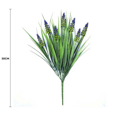 Lifelike 50cm English Lavender Artificial Stem UV Resistant full view with measurement