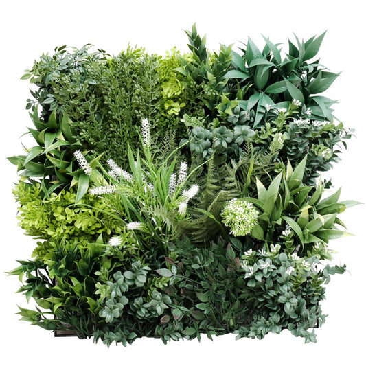 Lifelike Flowering Bespoke Artificial Vertical Green Wall UV Resistant 100cm x 100cm Full view