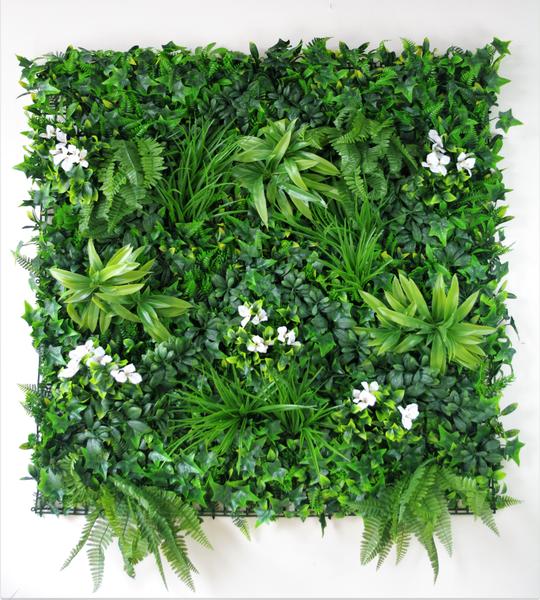 Lifelike Snowy White Artificial Vertical Green Wall UV Resistant 100cm x 100cm Full view