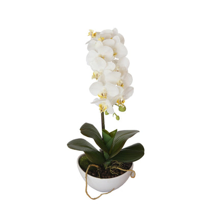 Lifelike 46cm White Butterfly Artificial Orchid in Decorative Pot Full view